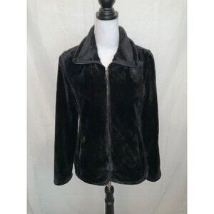 32 Degrees Heat Womens Black Faux Fur Zip Jacket Size Small